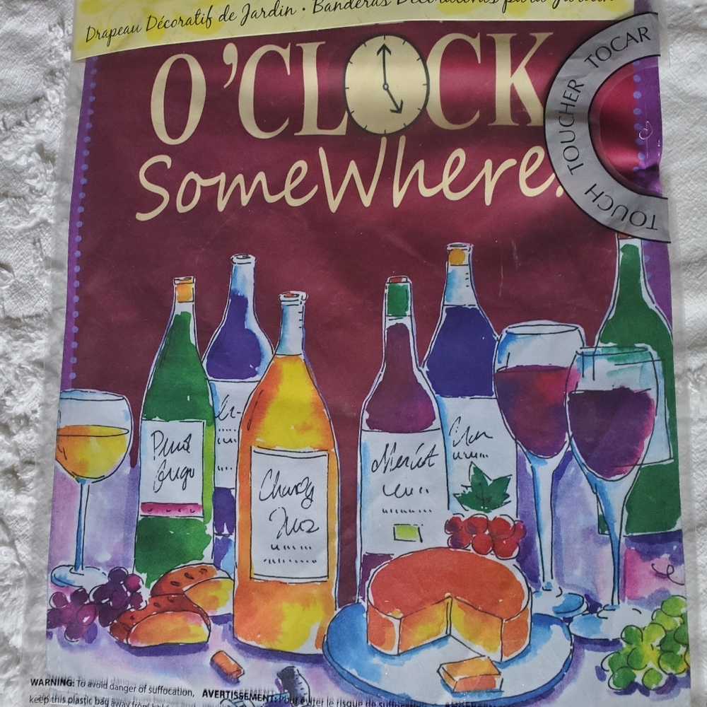 NEW Wine O'Clock Somewhere Garden Flag Pool Party Wine Tasting Event